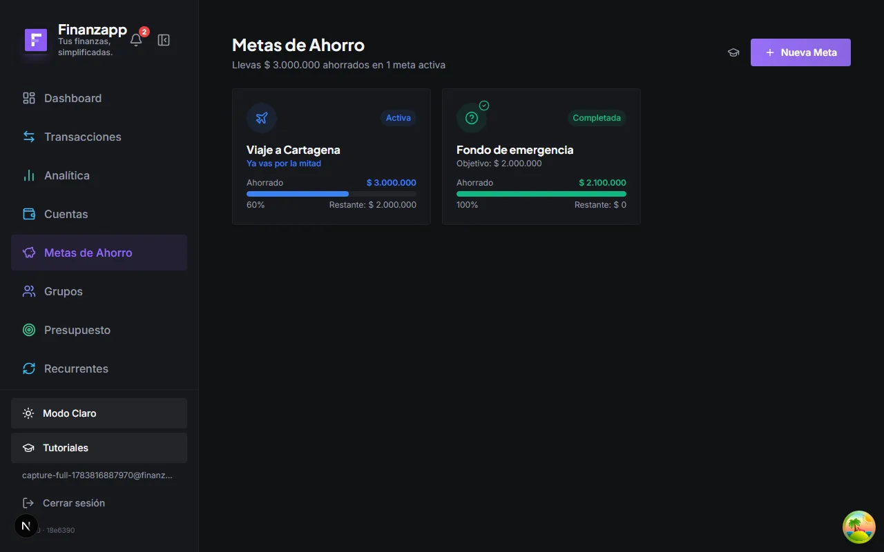 Metas de ahorro con seguimiento visual